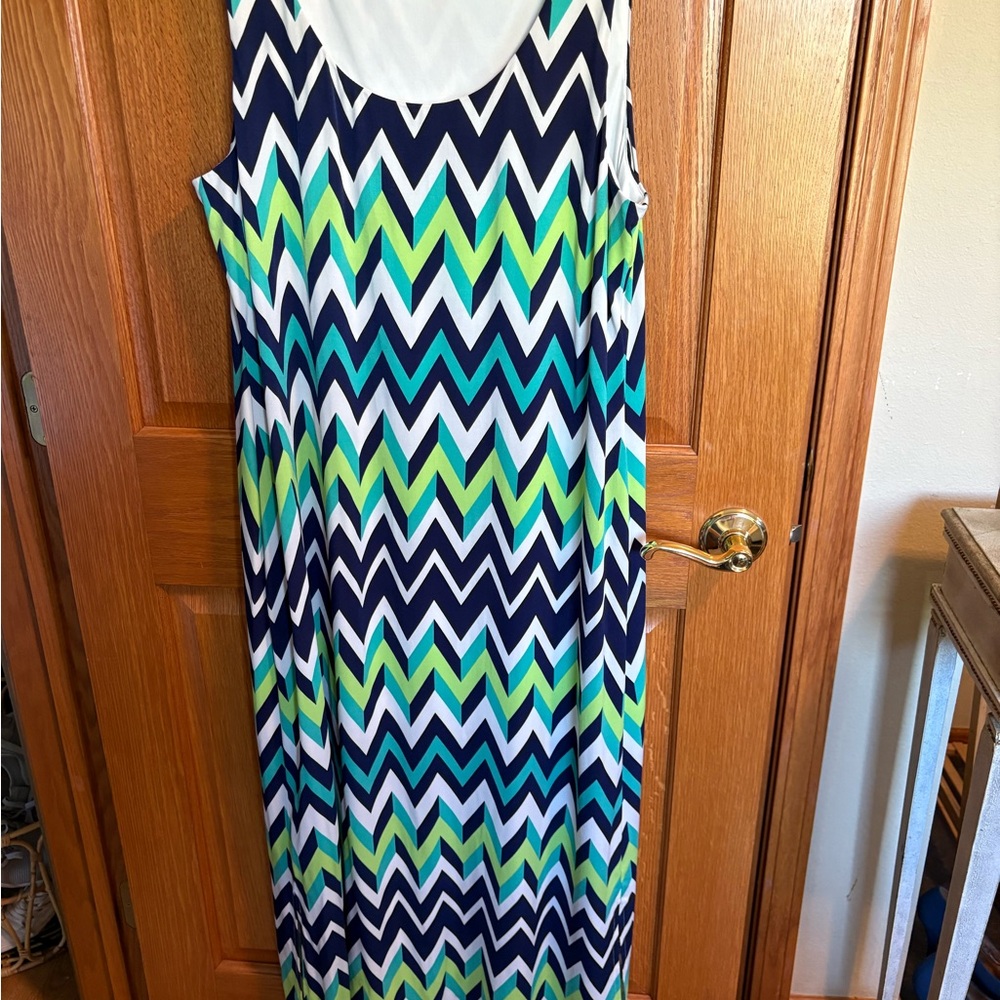 Jessica Howard Chevron Maxi Dress in Navy, White, Teal, Lime